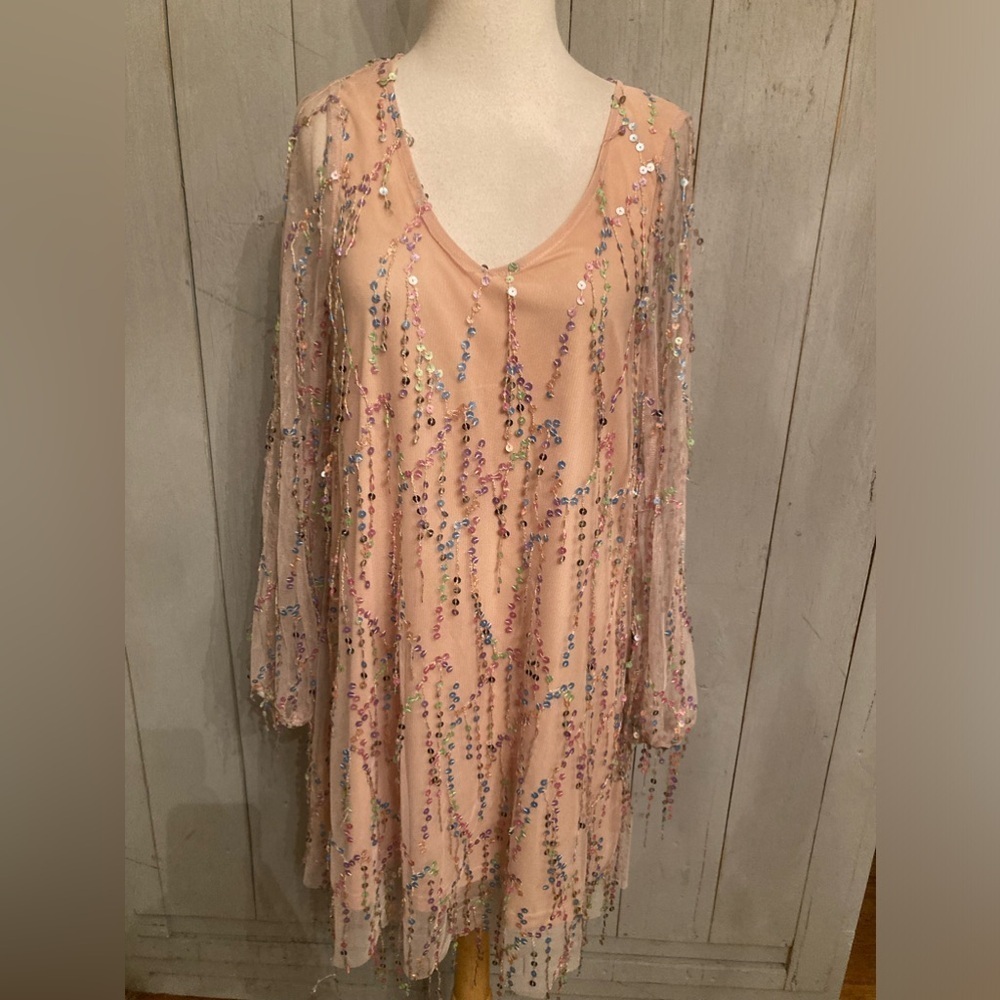 Southern Fried Chics XS Boutique Sequin Slip Dress Tassel Champagne New